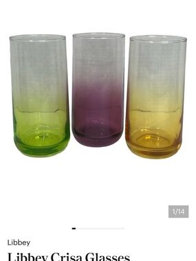 Libbey Crisa Glasses Tumblers Colorful Green Purple Orange Heavy Bottom Set of 3